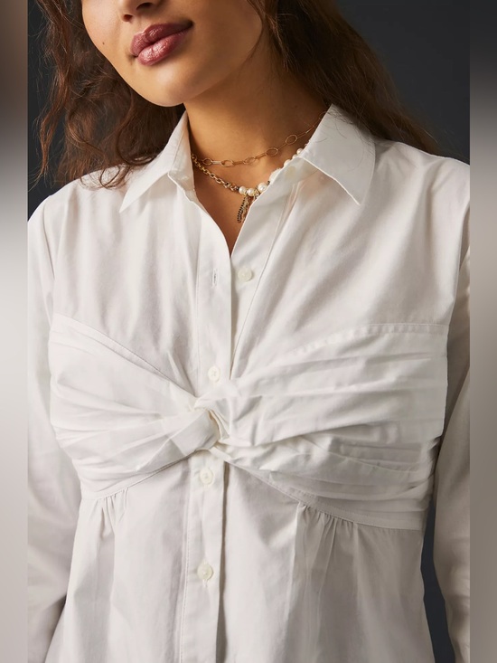 Anthropologie Tops - Maeve Anthropologie White Twist Front Button Cotton Blouse XS